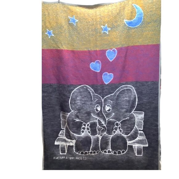 Biederlack Gebr Jost Partner Elephant Hearts Blanket 77" X 53"‎ USA Vintage - Picture 4 of 8